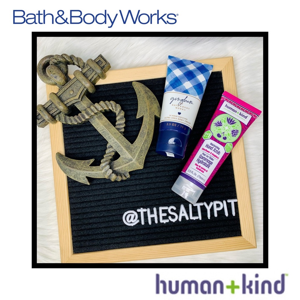 NIP 2 Pc Hand Set: Bath Body Works Gingham Lotion & Human + Kind Hand Scrub